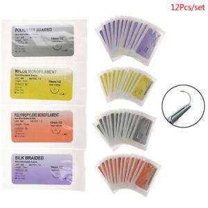 12Pcs Nylon Monofilament Silk Braided Needle Suture Thread Suture Practice WM