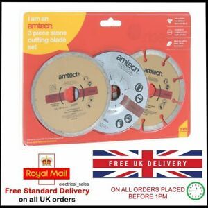 3 PIECE DIAMOND &amp; CUT OFF BLADE DISC SET V0260 STONE DIAMOND RIM CUTTING DISCS