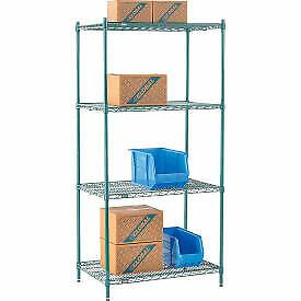 Nexel Poly-Green, 4 Tier, Wire Shelving Starter Unit, 36&#034;W x 21&#034;D x 74&#034;H 21367G