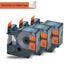 3PK 18436 Permanent Vinly Label Tape for Dymo Rhino 5200 Black on Orange 3/4&#034;