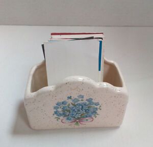 Ceramic Business Card Holder Box Bouquet Design Blue Flowers