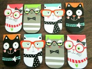 SET 8 SMARTY  CATS MAGNETIC BOOKMARKS - USE AS BOOKMARK OR KEEP PAPERS TOGETHER