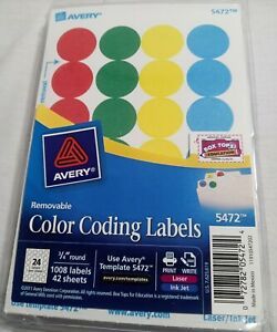 Avery Printable Removable Color-Coding Labels 3/4&#034; dia Assorted 1008/Pack 05472