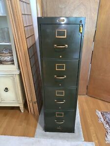 Vintage Berger Industrial 4 Drawer Metal Green File Cabinet