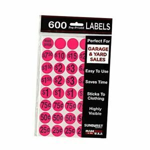 7030 Priced Color Dot, Garage Sale Pre-Printed Labels 600 Ct. Pink