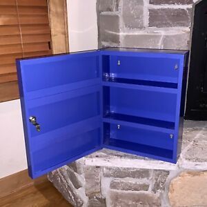 Vintage Royal Blue 3-Tiered Hinged Door 6-Shelf Wall Mount Cabinet Tool Rack