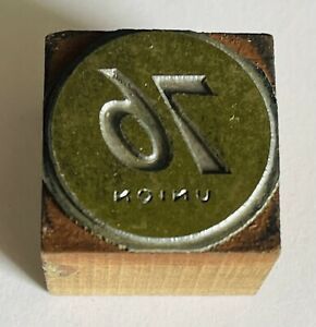 Vintage Letterpress Printing Wooden Block w/Brass Logo, Union 76