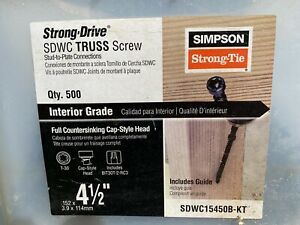 Simpson Strong-Tie SDWC15450B-KT 4-1/2&#034; Screws for Truss &amp; Rafters 500ct bucket