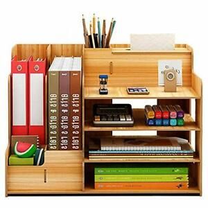 Catekro Wooden Desktop Organizer Desk Organizers and Accessories Desktop Book...