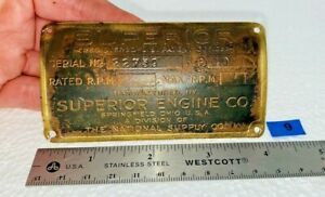 40 HP SUPERIOR ENGINE CO. Brass Tag Name Plate Hit Miss Gas Engine