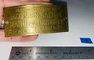 JACOBSON Brass Tag Name Plate Hit Miss Gas Engine