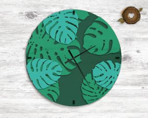 Wall Clock Tropical Leaves SVG Laser Cut Files Vector Files PDF EPS DXF CDR
