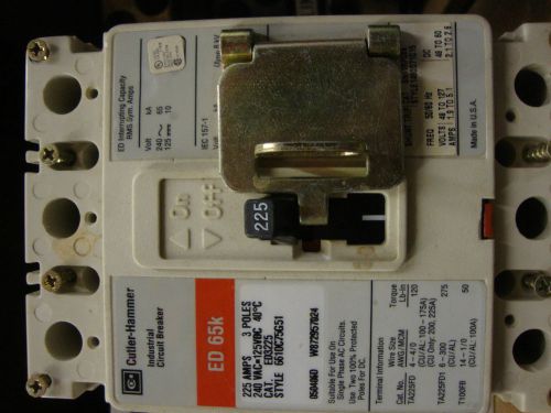 CUTLER-HAMMER 225 AMP  3 POLE BREAKER ED3225      Q-41A, US $140.00 – Picture 0