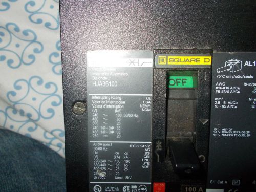 Square D I-Line HL 150 HLA36100 100 Amp PowerPact Breaker HJ150 AL150 SqD 100A 3