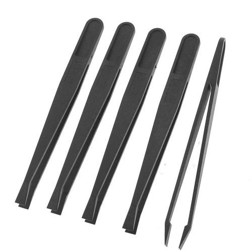 5 pcs manual tool black plastic flat tip anti-static tweezers 12cm long for sale
