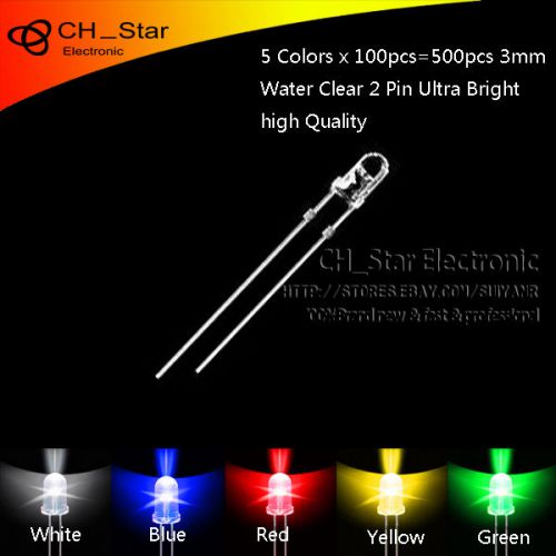 10kinds 1000pcs 3mm 5mm led water clear red green blue yellow white mix kit for sale