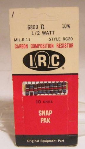 IRC Carbon Composition Resistor 1/2 Watt 6800 Ohms MIL-R-11 NOS 10PK