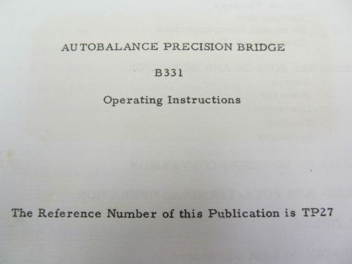 WAYNE KERR B331 Autobalance Precision Bridge Operating Instructions