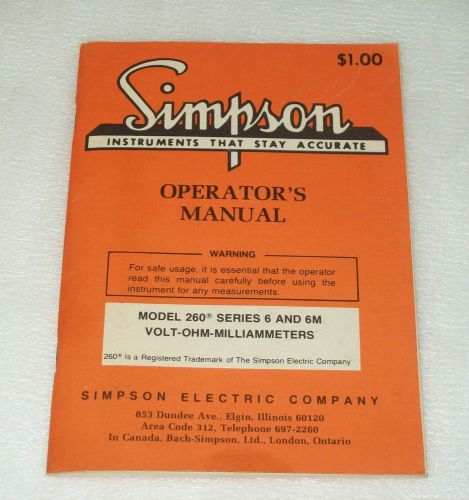 Simpson Model 260 Series Operator&#039;s Manual &amp; Warranty Card Exceptional