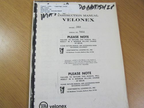VELONEX 380 High Power Pulse Generator Operating Manual