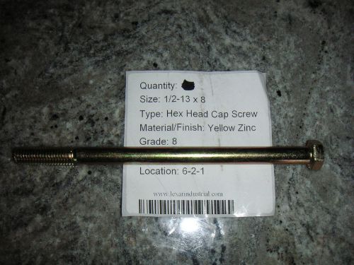 Pair of hex head 1/2-13 x 8&#034; grade 8 bolts yellow zinc cap screws for sale