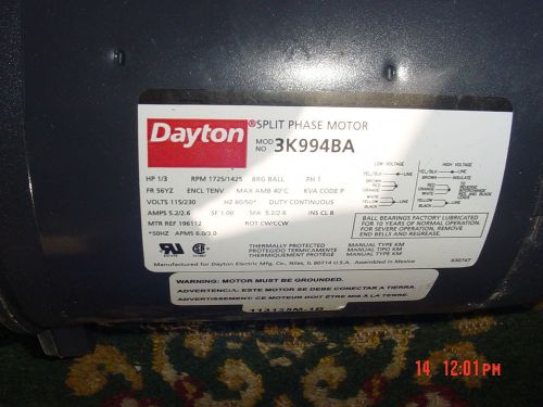 DAYTON, 3K994BA / SPLIT PHASE MOTOR 1/3 HP