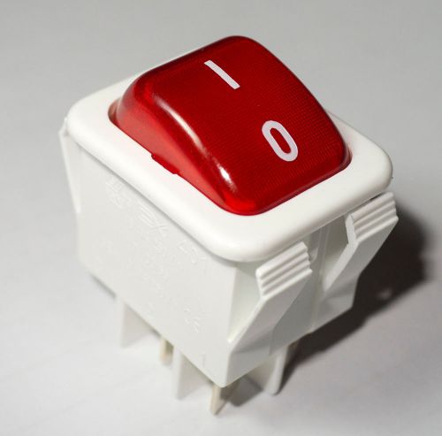 16 AMP WHITE/ RED ROCKER SWITCH POWER ON OFF DOUBLE POLE 4 PIN Made in EU