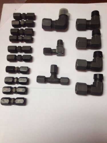 Hydraulic compression fittings misc. lof of 17 pieces 1/2&#034; and 1/4&#034; for sale