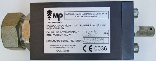 Rupture Valve for Hydraulic Elevator Lift 1 1/4&#034; Valvula Paracaidas VP.MP 114