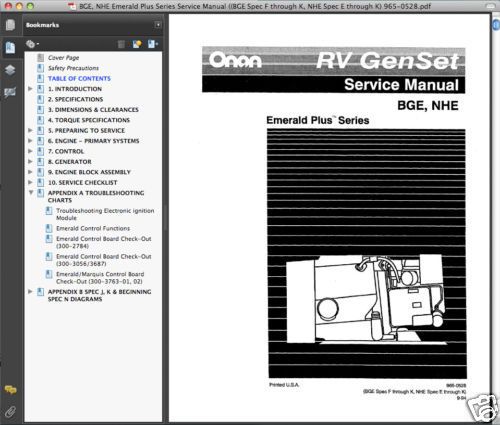 Onan NHE NHEL Parts Catalog Owners SERVICE &amp; TROUBLESHOOTING Manual -11- MANUALS