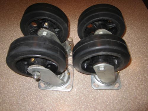 Industrial casters 6&#034; set of 4 cast iron rubber swivel