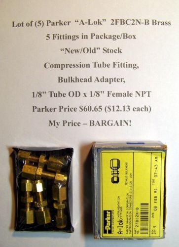 Box of 5 New Parker A-Lok  2FBC2N-B Brass1/8&#034; Tube x 1/8&#034; FNPT Bulkhead Auction