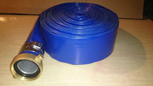 NEW water pump hose blue layflat 2&#034;x50ft w/ one threaded fitting other end open