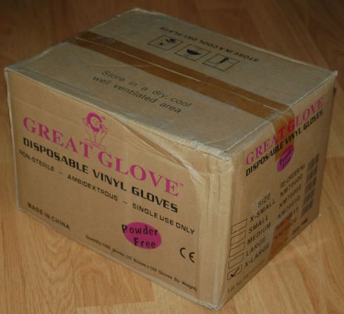 VINYL GLOVE POWDER FREE EXTRA LARGE GREAT GLOVE NEW OLD STOCK 1 CASE OF 1000
