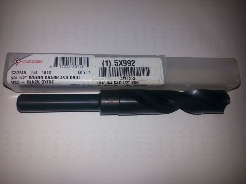 New cleline 3/4 1/2&#034; round shank s&amp;d drill hss - black oxide c20748 list 1813 for sale