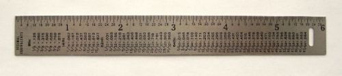 Vintage stainless steel 6&#034; ruler in 1/32&#034; &amp; 8th thru 64th dec.equivalents for sale