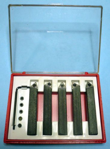 5 PC 1/2&#034; INDEXABLE CARBIDE TIP LATHE CUTTER SET w/ INSERTS in Case NEW NIB