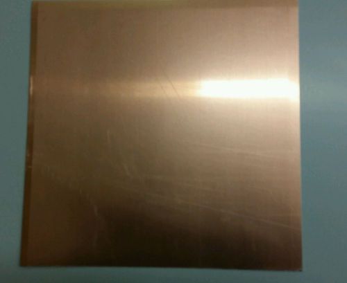 Copper Sheet Plate .027&#034; 20oz 22 gauge 12&#034; x 12&#034;  clean film one side.