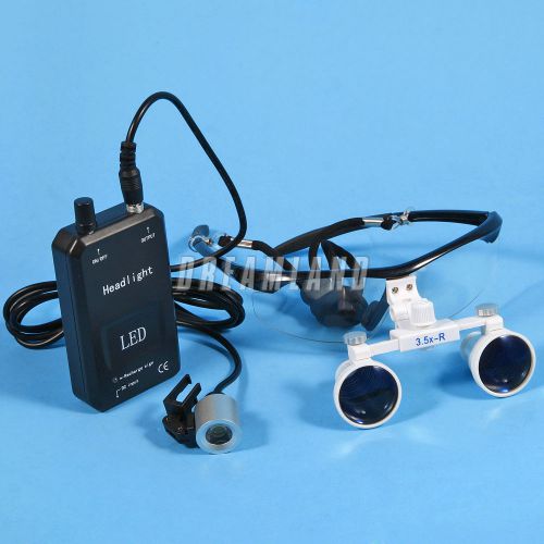 New surgical binocular loupes &amp; portable led head light 3.5x dentist black for sale