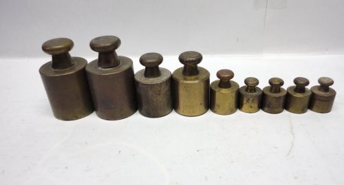 Set of 9 balancing scale brass calibration analytical apothecary weights for sale