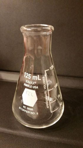 Kimble kimax narrow mouth 125ml glass conical erlenmeyer flask, 26500 for sale