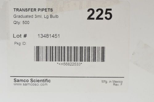 Disposable Graduated Transfer Pipets, 500 count, new in box 3 ml