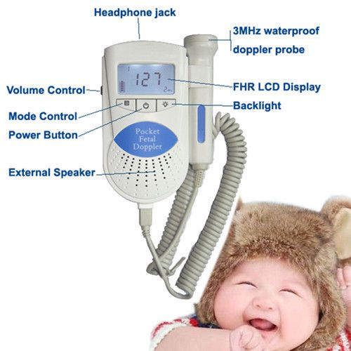 2014 Hot sale Fetal Doppler 3MHz with LCD Display FDA &amp; CE Baby heart monitor A+