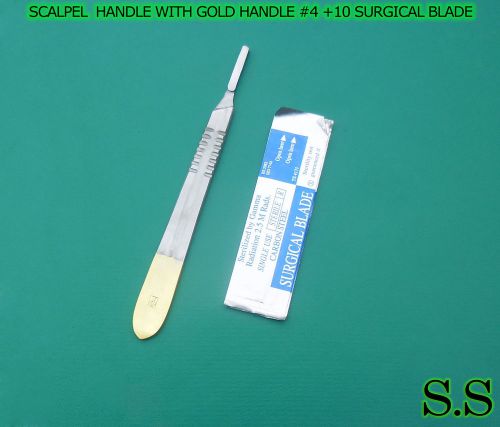 SCALPEL KNIFE HANDLE WITH GOLD PLATED #4 +10 SURGICAL BLADE #24