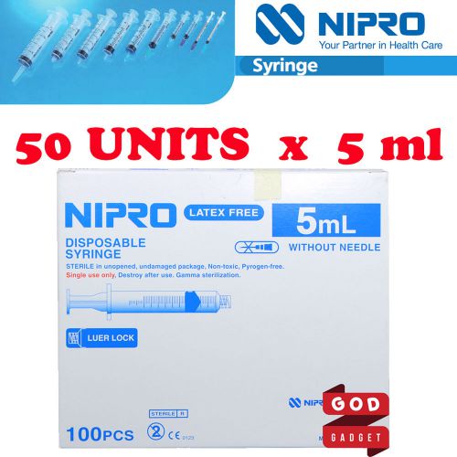 50 x 5ml cc Nipro Syringe Luer Lock Tip Hypodermic Sterile Latex Free no needle