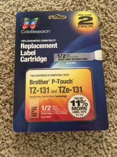 Coloresearch 1/2 inch black clear label brother p-touch tz-121 tze-131 2 pack for sale