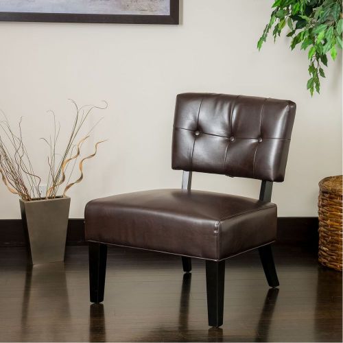 Espresso Stained Wood Bonded Brown Leather Accent Chair Lounger Home Decor Offic
