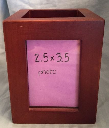 Square Wooden Pen Pencil Cup Holder Holds 2.5&#034; X 3.5&#034; Photo