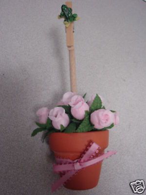 Topiary Noteclip Note Clip Holder Pink Roses Frog