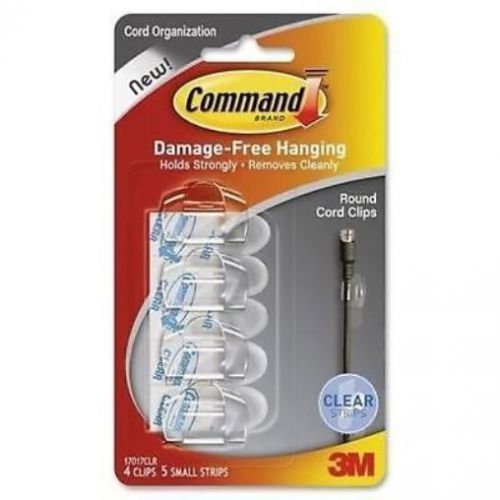NEW PACK OF 4 Command Clear Round Cord Clips with Clear Strips - 4 CLIPS - Clear